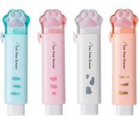 Lot De 4 Gommes Rétractables En Forme De Patte De Chat,Mignonnes En Caoutchouc Pour Enfants,Gommes En Caoutchouc Push-Pull Pour Étudiants,Écrire,Bureau,École