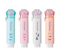 Lot de 4 gommes rétractables en forme de patte de chat, mignonnes en caoutchouc pour enfants, gommes en caoutchouc push-pull pour étudiants, écrire, bureau, école