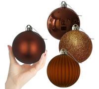 Lot de 4 grandes boules de Noël incassables à suspendre pour anniversaire, Halloween, vacances, mariage - Bronze - 10,2 cm