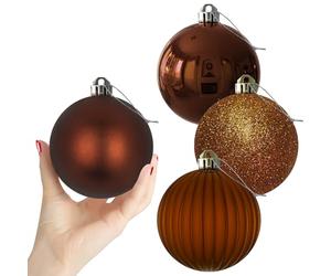 Lot de 4 grandes boules de Noël incassables à suspendre pour anniversaire, Halloween, vacances, mariage - Bronze - 10,2 cm