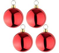 Lot de 4 Grandes Boules de Noël Rouges Brillantes de 25 cm de diamètre. pour intérieur et extérieur, résistant aux intempéries, pour Une Fixation réutilisable (4 Boules de 25 x 25)