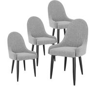Lot de 4 grandes chaises de salle à manger grises avec pieds en métal noir - Pour cuisine et salon, salle à manger, chambre à coucher ou salle de réception