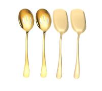 Lot de 4 grandes cuillères de service en acier inoxydable avec long manche pour servir la cuisine, le restaurant, le banquet (doré)