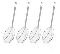 Lot de 4 grandes écumoires en acier au carbone de 45,7 cm avec long manche rond en maille pour cuisine, friture, nouilles, pâtes, boulettes, huile, écumage