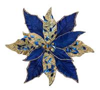 Lot de 4 grandes fleurs de poinsettia artificielles à paillettes avec longue tige en velours pour décorations de sapin de Noël, mariage, Nouvel An, Halloween - 30 cm - Bleu
