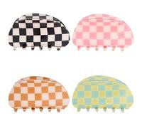 Lot de 4 grandes pinces à cheveux à carreaux en acrylique pour femme - Accessoires de cheveux tendance pour cheveux épais et fins