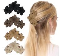 Lot de 4 grandes pinces à cheveux en forme de fleur hawaïenne - Antidérapantes - Mat - Pour cheveux épais et moyens - Pour femme - Noir kaki et marron foncé