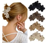 Lot de 4 grandes pinces à cheveux en forme de fleur pour cheveux épais - Style floral mignon pour cheveux raides et bouclés - Antidérapantes - Pour adolescentes et femmes - Quatre couleurs différentes