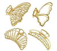 Lot de 4 grandes pinces à cheveux en métal de lune antidérapantes, grandes pinces à cheveux en forme de papillon doré pour femmes et cheveux plus fins et épais