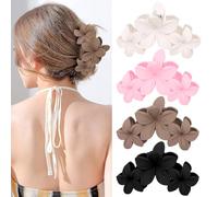 Lot de 4 grandes pinces à cheveux hawaïennes Plumeria - Mat antidérapant - Accessoires de plage pour cheveux épais et fins
