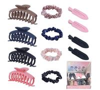Lot de 4 grandes pinces à cheveux pour femme avec cheveux fins et épais et bouclés, 4 pinces à cheveux sans pliage, 4 élastiques à cheveux en satin kitsch, frange de coiffure pour femme et fille (assortis)