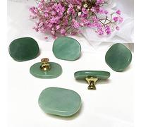 Lot de 4 grandes poignées de tiroir en pierre d'aventurine verte, en pierre précieuse naturelle, en cristal vert émeraude, base en laiton béryl pour commode (vert)