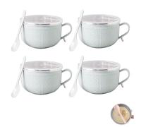 Lot de 4 grandes tasses de 750 ml avec couvercles, grandes tasses à soupe et repas avec poignées pour café, ragoûts et collations, passent au micro-ondes, avec couvercle pour la maison, le bureau et