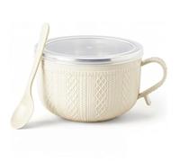 Lot de 4 grandes tasses de 750 ml avec couvercles, tasses à soupe avec poignées pour ragoûts et nouilles, résistantes à la chaleur pour la maison, le bureau (beige)