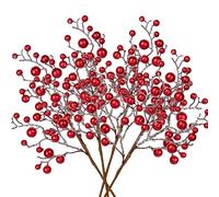 Lot de 4 grandes tiges de baies artificielles à paillettes - 48 cm de long - Branches de baies artificielles pour décoration de sapin de Noël, arrangement floral - Pour maison, mariage