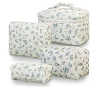 Lot de 4 grandes trousses maquillage femme, trousse de toilette à fleurs, pochette beauté zippée, organisateur cosmétique de voyage, usage quotidien (4pcs)