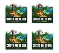 Lot de 4 grands autocollants laminés de 75 mm - Cristo Rei of Dili Timor-Leste résistant aux intempéries
