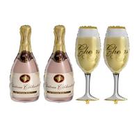Lot de 4 grands ballons à champagne en forme de bouteille de champagne et gobelet en Mylar pour fête prénuptiale, enterrement de vie de jeune fille, mariage, fiançailles, anniversaire et anniversaire