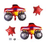 Lot de 4 grands ballons de fête Monster Truck en aluminium avec motif de course automobile et étoile rouge pour garçons, décoration d'anniversaire d'enfant, décorations sur le thème de Cars