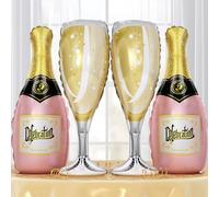 Lot de 4 grands ballons en forme de bouteille de champagne en Mylar pour femmes et filles pour anniversaire, enterrement de vie de jeune fille, fête prénuptiale, anniversaire de mariage, fiançailles