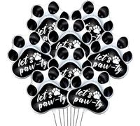 Lot de 4 grands ballons noirs en aluminium avec imprimé pattes de chien avec inscription Let's Pawty pour animaux de compagnie, chiens, chats, enfants, fournitures de fête d'anniversaire (noir, 4)
