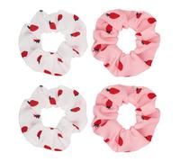 Lot de 4 grands chouchous à motif de fraises - Élastiques pour cheveux - Sans dommages - Jolis élastiques en caoutchouc doux pour queue de cheval - Pour femmes et filles