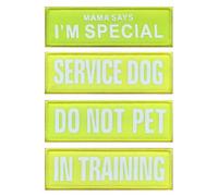 Lot de 4 grands écussons réfléchissants vert « SPECIAL/SERVICE DOG/DO NOT PET/IN TRAINING » - Patch tactique moral pour chien - Pour gilet, sac à dos, harnais, chiens guides