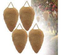 Lot de 4 grands leurres de nid de guêpes au crochet - Imitation frelon à suspendre pour extérieur - Décoration pour terrasse, avant-toit, verger (terre foncée)