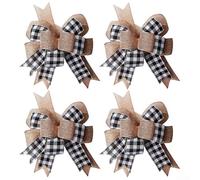 Lot de 4 grands nœuds pour décoration de sapin de Noël, adaptés pour les maisons et les événements, fabriqués en imitation lin (noir)