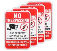 Lot de 4 grands panneaux « No Trespassing Property Protected By Video Surveillance » - 45,7 x 30,5 cm - Aluminium antirouille .040 - Réfléchissant, résistant aux UV et aux intempéries