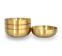 Lot de 4 grands plats à sauce ronds à double étage en acier inoxydable, plateau à condiments, assiette à sauce, bols à sushis, plateaux à apéritifs(12 cm, doré)