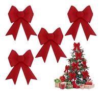 Lot de 4 gros nœuds rouges pour sapin de Noël - 21 x 31 cm - En velours - Pour cadeau de Noël - XXL - Pour pointe de sapin de Noël - Rouge