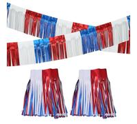 Lot de 4 guirlandes à franges de 3 m - Rouge, blanc et bleu - 4 juillet - Guirlande patriotique en aluminium - Drapeau américain - Guirlande de rideau - Guirlande de défilé - Bannière flottante