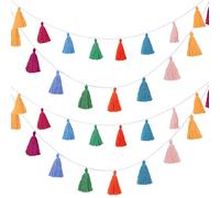 Lot de 4 guirlandes à Pompons colorés de Style bohème à Suspendre au Mur pour décoration de la Maison, Mariage, Anniversaire, fête prénatale, Fournitures de fête, pré-assemblées (7,9 cm)