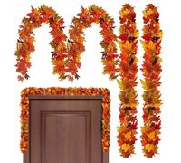 Lot De 4 Guirlandes d'automne - 1.7m Guirlandes De Feuilles D'érable Artificielles - Guirlande D'érable Suspendu - Décorations d'automne pour Intérieur Et Extérieur, Fête, Thanksgiving, Halloween