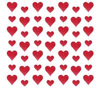 Lot de 4 guirlandes de cœurs à Paillettes pour Saint-Valentin, Anniversaire, fête prénuptiale, Mariage, fiançailles, Anniversaire de Mariage (Rouge)