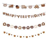 Lot de 4 guirlandes décoratives d'anniversaire - Bannière Happy Birthday - Tête d'ours et pattes d'ours - Décoration mignonne d'ours marron pour adultes, enfants, filles et femmes