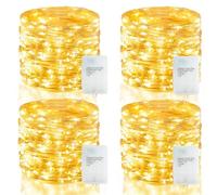 Lot de 4 guirlandes lumineuses LED à piles avec minuteur, 20 m, 200 LED, étanche, 5 modes, micro guirlande lumineuse argentée pour chambre, fête, Noël (blanc chaud)