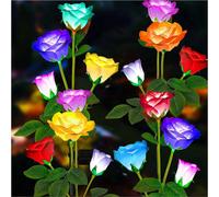 Lot de 4 guirlandes lumineuses solaires décoratives en forme de fleurs avec 20 roses pour décorer terrasse, jardin et fêtes en extérieur.