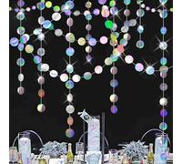Lot de 4 guirlandes rondes à suspendre, 4 m, en papier pailleté, cercle à pois, guirlande ronde en papier pour anniversaire, carnaval, jubilé, mariage, décoration de fête (couleur)