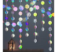 Lot de 4 guirlandes rondes en papier à paillettes multicolores - 4 m - Guirlande ronde iridescente à paillettes - Pour anniversaire, carnaval, anniversaire de mariage, décoration de mariage
