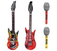 Lot de 4 guitares gonflables et microphones gonflables pour enfants, accessoires Rockstar, guitare à flamme gonflable, pour adultes et enfants, concert, scène punk, rock, accessoire de fête