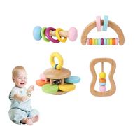 Lot de 4 hochets en bois - Hochet et jouet d'encouragement précoce pour bébé - instruments sonores en bois naturel pour enfants à partir de 6 mois (instruments Orff, Montessori)
