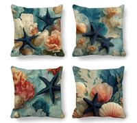 Lot de 4 Housse Coussin 30x30 Bleu, Extra Douces et Confortables Taie d'oreiller Velours, Coquille Coussin Decoratif Protege Oreiller, Housse de Coussin Canapé Exterieur Impermeable pour Salon K-767