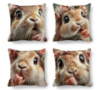 Lot de 4 Housse Coussin 30x30 Gris, Extra Douces et Confortables Taie d'oreiller Velours, Lapin Coussin Decoratif Protege Oreiller, Housse de Coussin Canapé Exterieur Impermeable pour Salon K-774