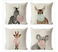 Lot de 4 Housse Coussin Canapé Decoration Housses de Coussin avec Fermeture éclair Invisible Housse de Coussin Chambre,Lit,Jardin,Voiture Décoration Taie d'oreiller Girafe Zèbre Animal 65x65cm