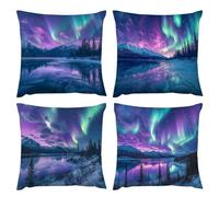 Lot de 4 Housse Coussin Exterieur 65x65 cm Paysage aurores boréales Housses de Coussin Décoratives en Doux Taie Oreiller de Canapé Housse De Coussincarré pour Lit Maison Canapé Home Decor G-2136