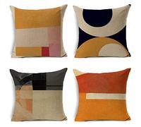 Lot de 4 Housse Coussin, Vintage Yellow Impression HD Duplex soft Housses de Coussin, 55x55cm Exterieur Impermeable Coussin Canape pour Salon Voiture Chaise Coussin Decoratif Oreiller Cadeau B-3862