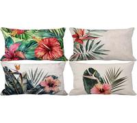 Lot de 4 Housse de Coussin 30 x 50 Europe du Nord Housse Coussin Exterieur Doux Fleur Motif Taie d'oreiller avec Fermeture Eclair Invisible pour Terrasse Jardin Banc Canape Decoration Maison f23-1C
