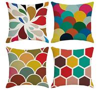Lot de 4 Housse de Coussin 35x35 cm Minimaliste Coloré Housse Coussin Canapé Double Face Housse Coussin en Lin Taie d'oreiller Housses de Coussin pour Decoration Chambre, Canape, Chaise, Bureau D28